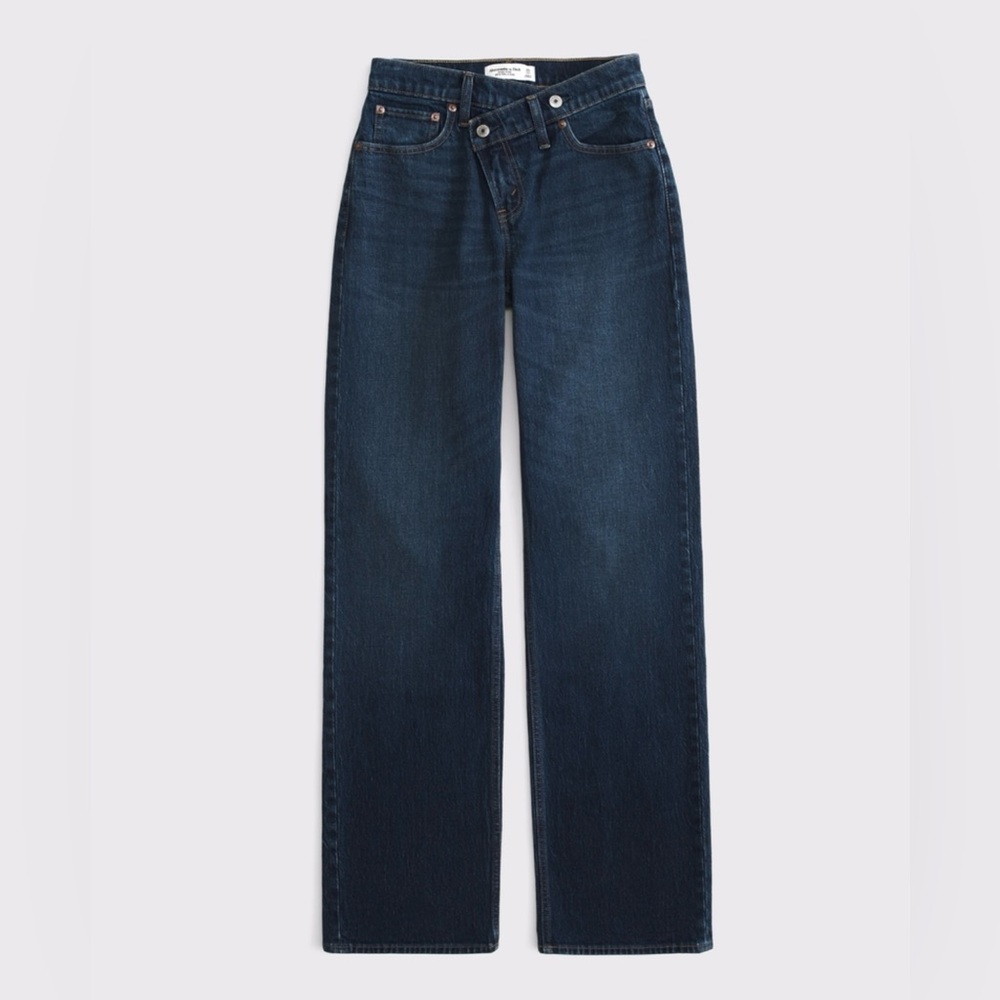 Abercrombie & Fitch Dark Blue Cross Waistband Straight Leg Jeans